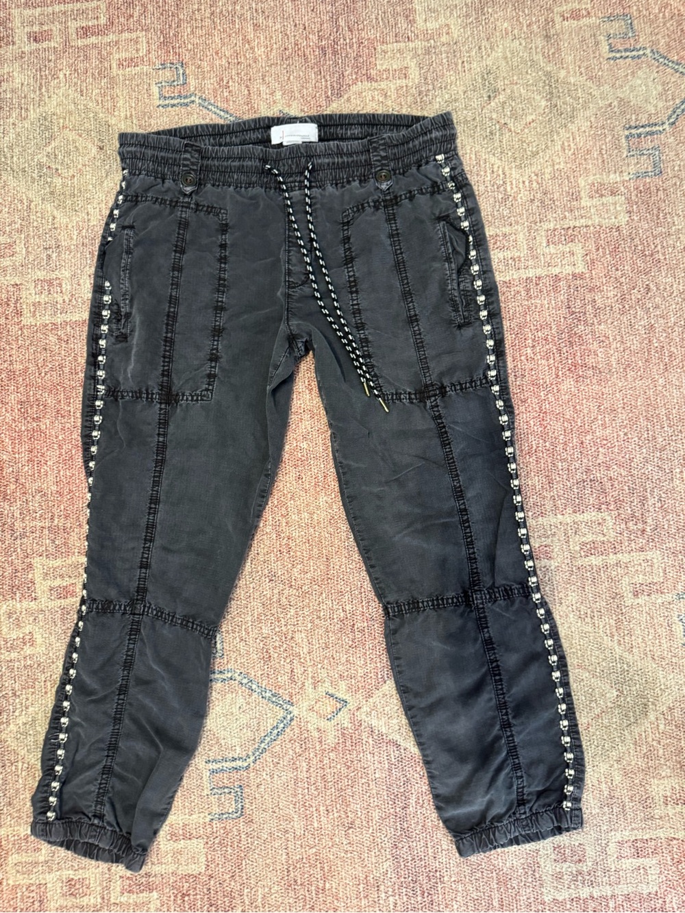 Byron Seamed Soft Utility Joggers in a faded black embroidered side stripe med